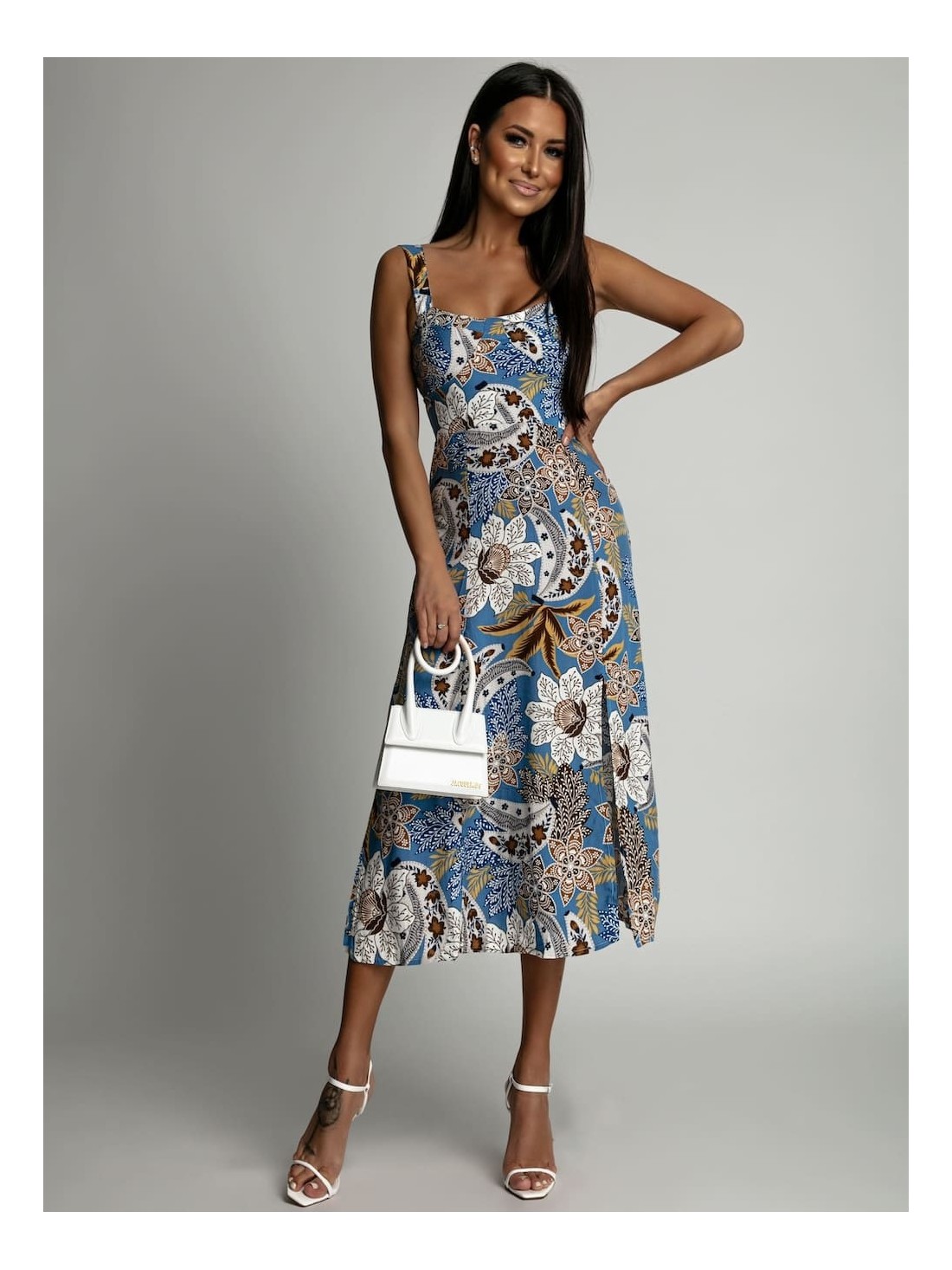 Summer midi dress with straps, blue 3183 - Online store - Boutique